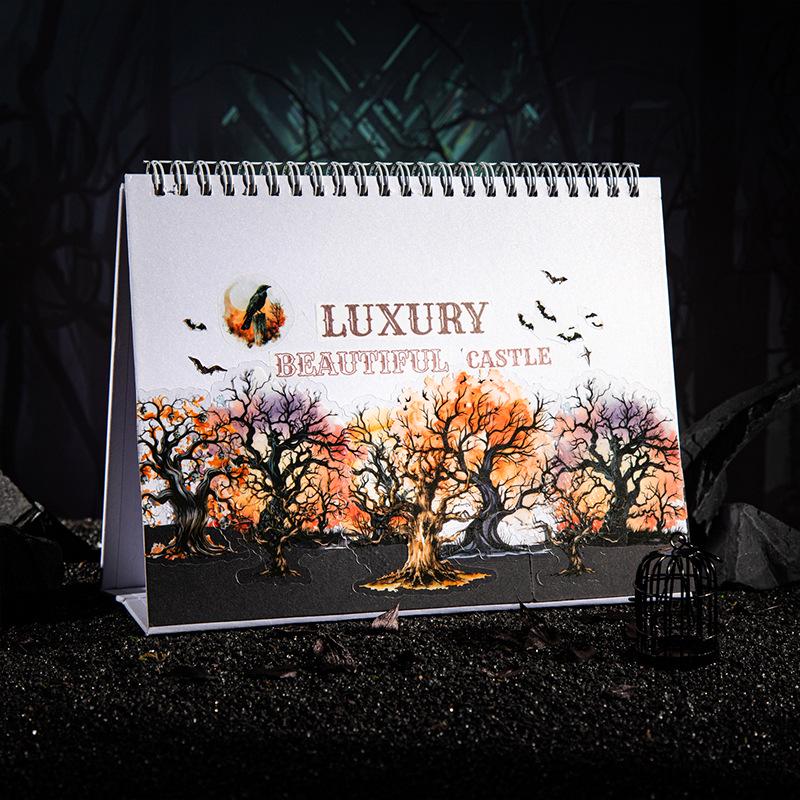 Dark Forest Gothic Scenery Stickers: Retro Withered Branches & Watercolor Leaves for Journals