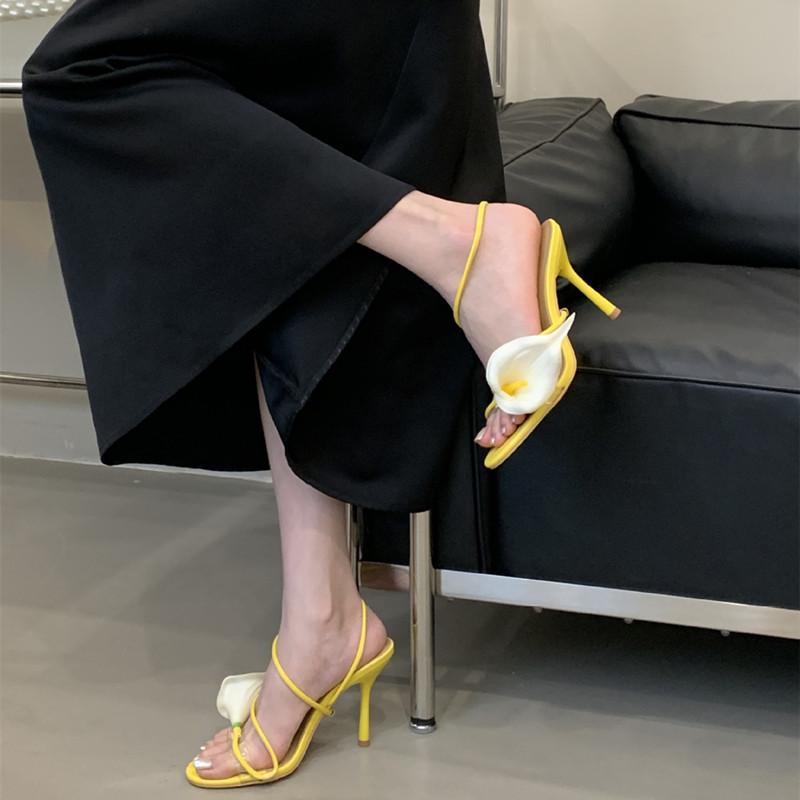 Bohemian Style Sexy Narrow band Women Gladiator Sandals Sweet Flowers Mixed Colors Thin High heels Female Banquet Prom Shoes