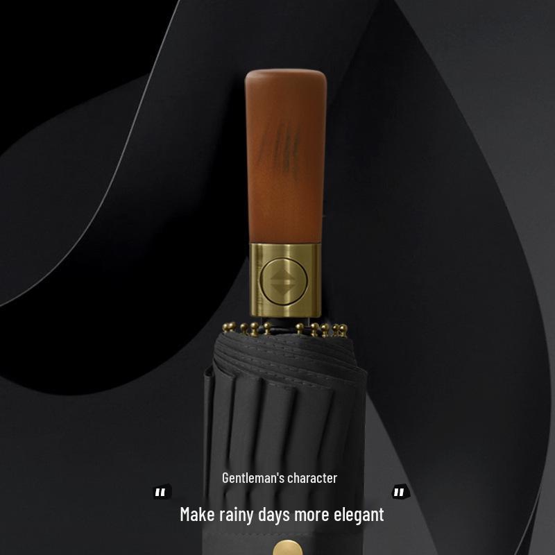 96-rib Automatic Windproof Umbrella with Wooden Handle, UV Protection, Sun & Rain Shield, for Men & Women - Enlarged, Thickened, Reinforced.