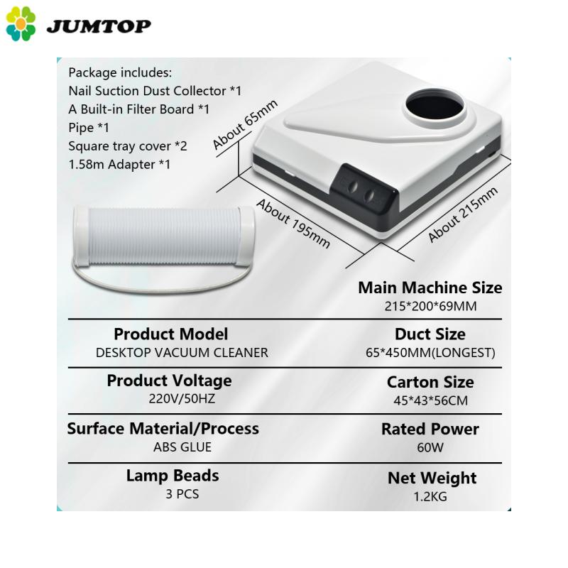 Aspirateur De Poussière Dentaire Portable - Pour Laboratoire - 230W - Éclairage LED Et Tube Flexible 360°