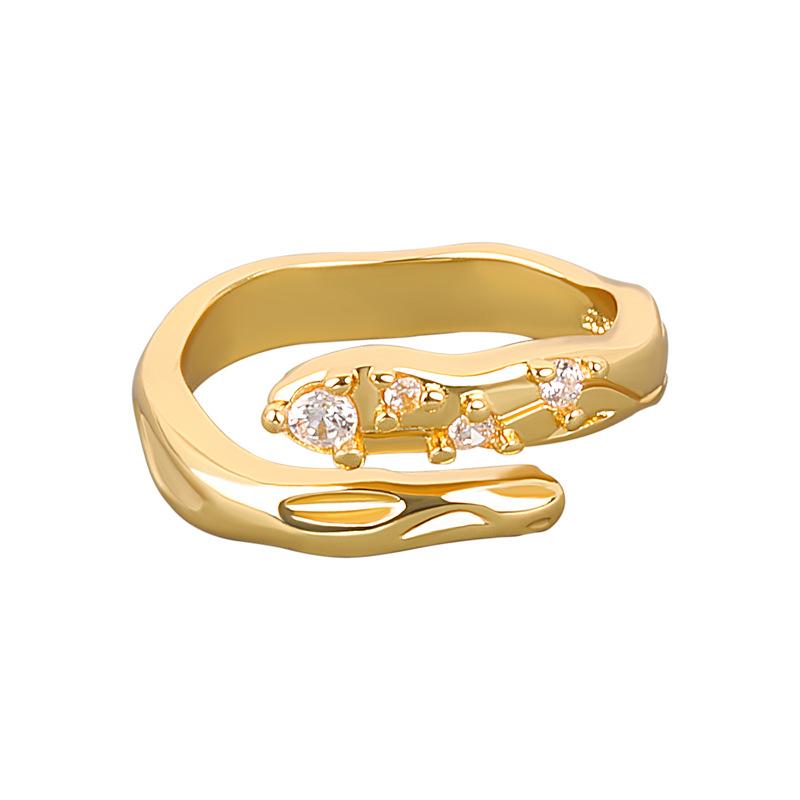 Minimalist Snake Shaped Rhinestone Open Ring For Women Adjustable Index Finger Band Unique Niche Jewelry