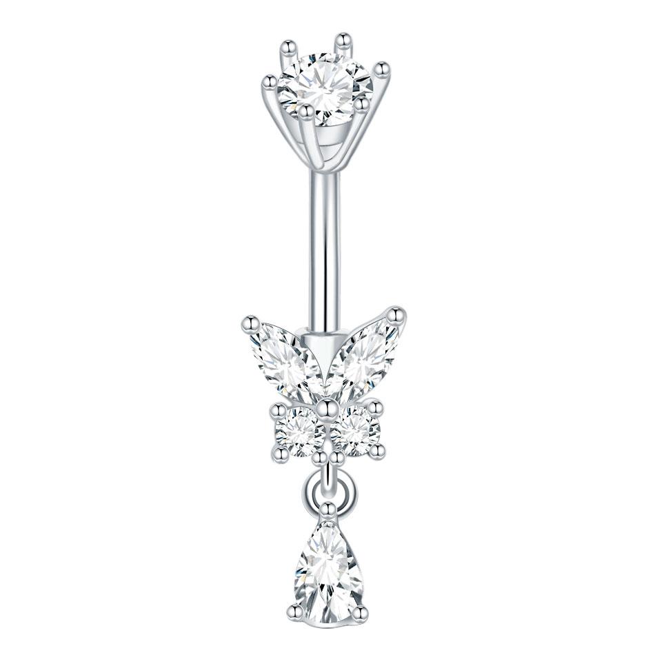 1PC Surgical Steel Navel Ring 14G Cubic Zirconia Flower Belly Bar Piercing Jewelry for Women