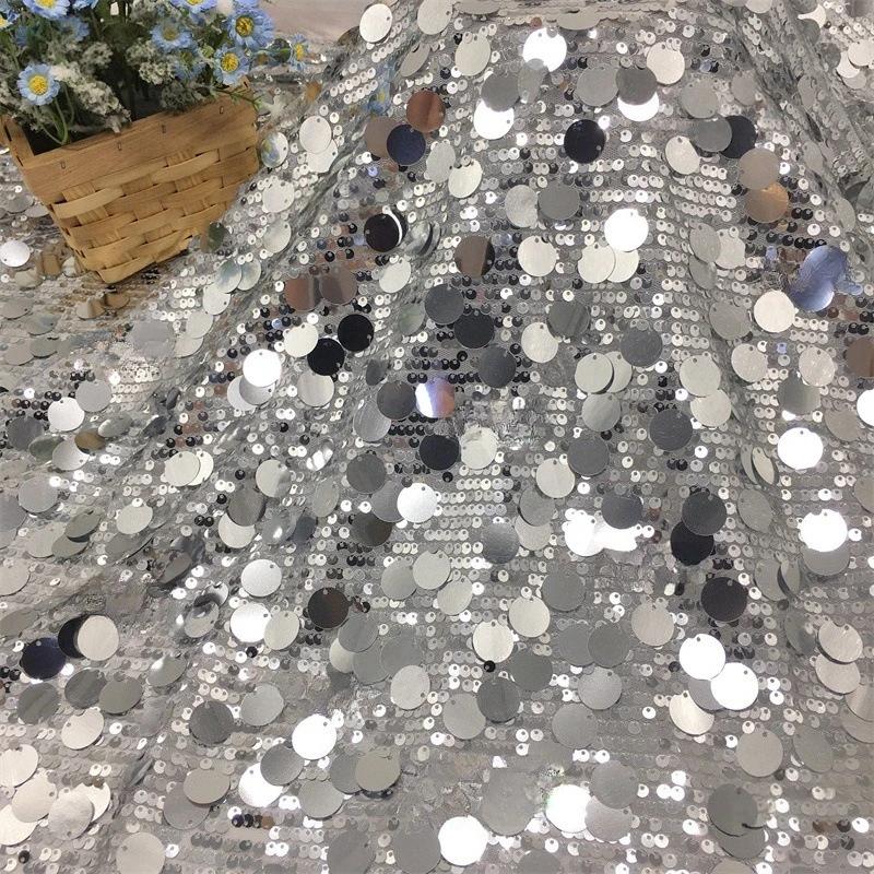 1yards 5+18mm Silver Shiny Beaded Fabric for DIY Sewing Stage & Costume Dress Background Clothing Supplies Handmade DIY Etc.