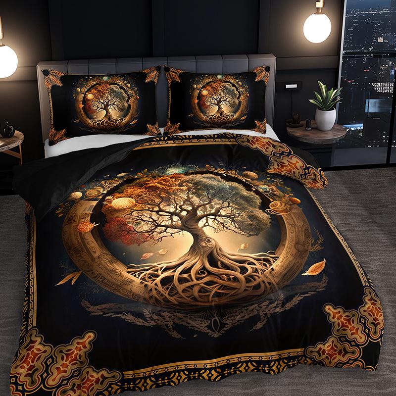 2/3Pcs Tree Of Life Mystical Universe Four Seasons Duvet Cover Set, 1 Duvet Cover + 1/2 Pillowcases (No Insert), High-Definition