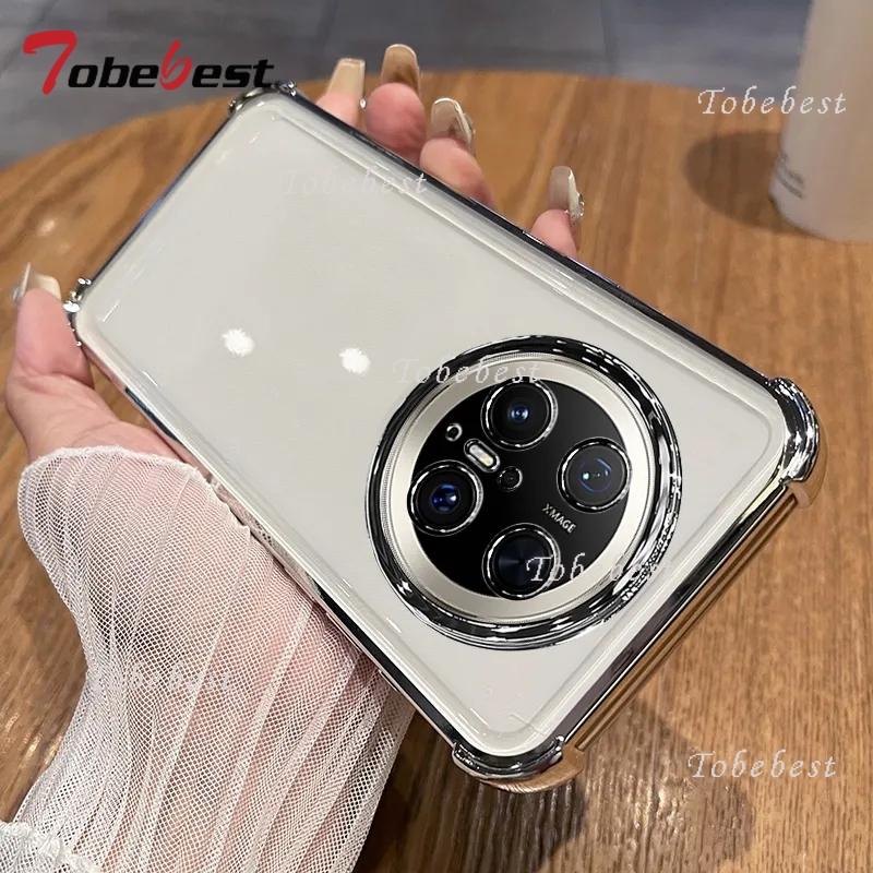 360 Degree Rotating Magnetic Bracket Shockproof Plating Case For Huawei Mate 70 60 50 40 30 Pro Transparent Back Cover