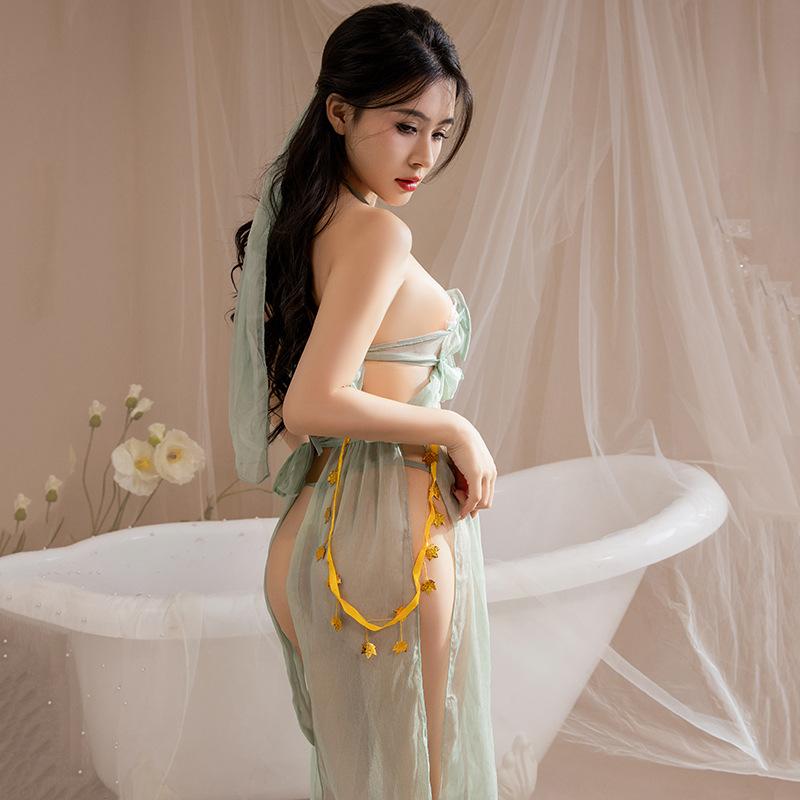 Sexy pajamas set, pajamas, sexy underwear, deep v bow sling, new national tide style Hanfu, Dunhuang Feitian