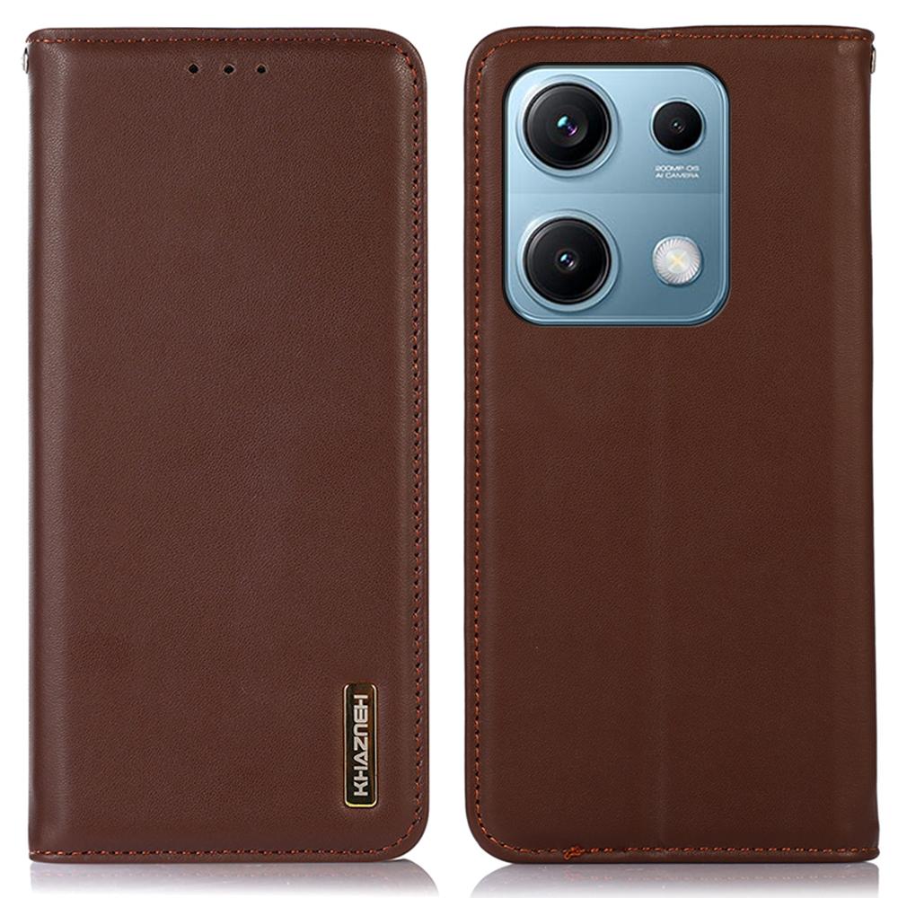 KHAZNEH For Xiaomi Redmi Note 14S 4G Case Wallet Genuine Cow Leather Phone Cover Nappa Texture