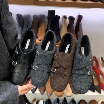 Retro Height-increasing Square-toed Women's Shoes, New Warm Shoes for Autumn and Winter