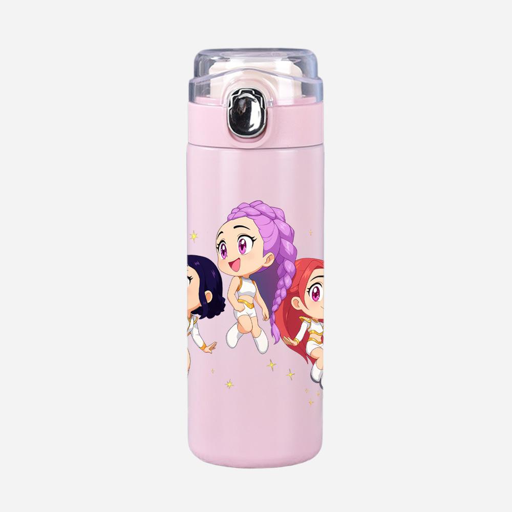 Anime K-Pop Demon Hunters Printed 400Ml Water Bottle Thermos Cup Portable Stainless Steel Leak Proof Camping Water Cup Kid Gift