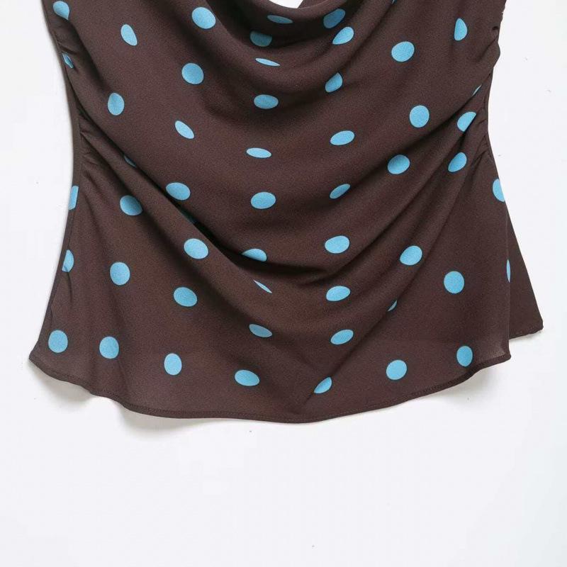 Retro Blue Polka Dot Spaghetti Strap Tank Top for Women - Summer 2026 Collection