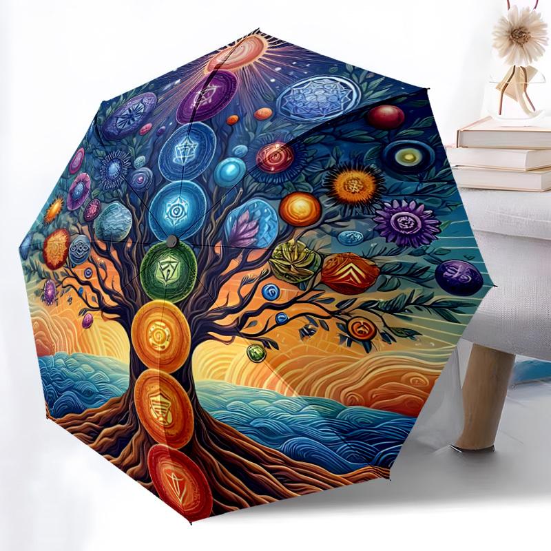 

1pc Tree Mandala Automatic Folding Umbrella Durable Iron Frame,All Seasons Home Travel Outdoor Multifunctional Umbrella yy251115070