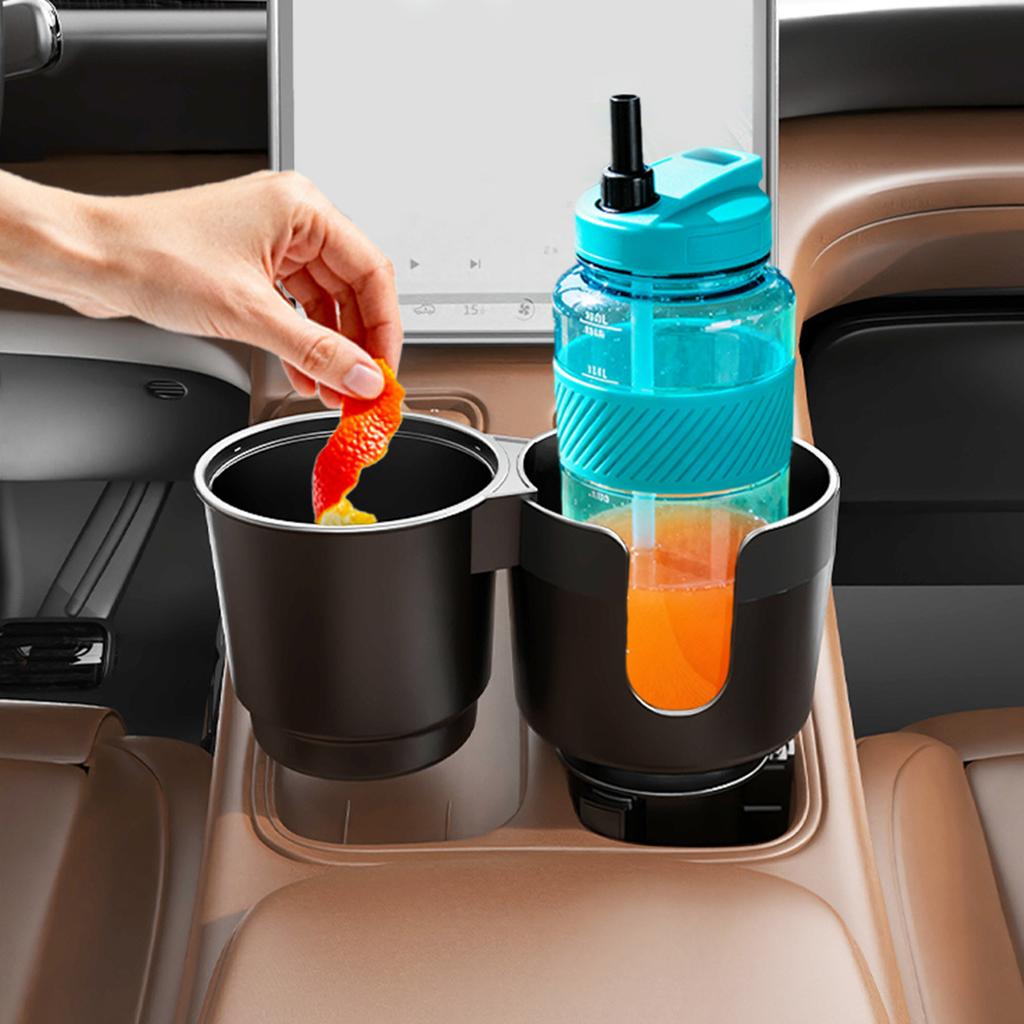 ABS Automotive Cup Holder With Builtin Organizer for Most Cars Interior Double Drink Container Designs