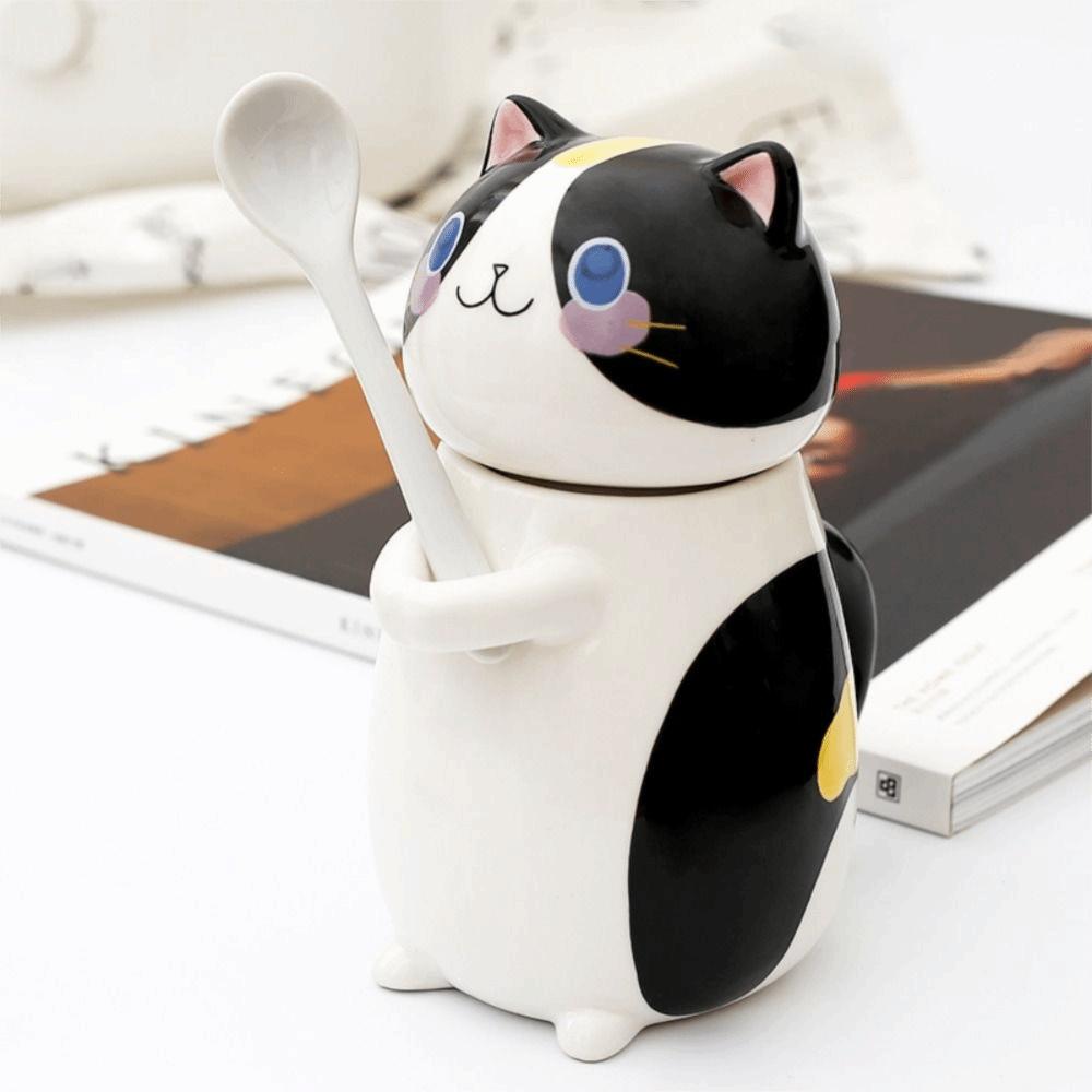 Capped Mug Cat Coffee Mug With Spoon Coffee Pots Cute Milk Tea Cups  Water