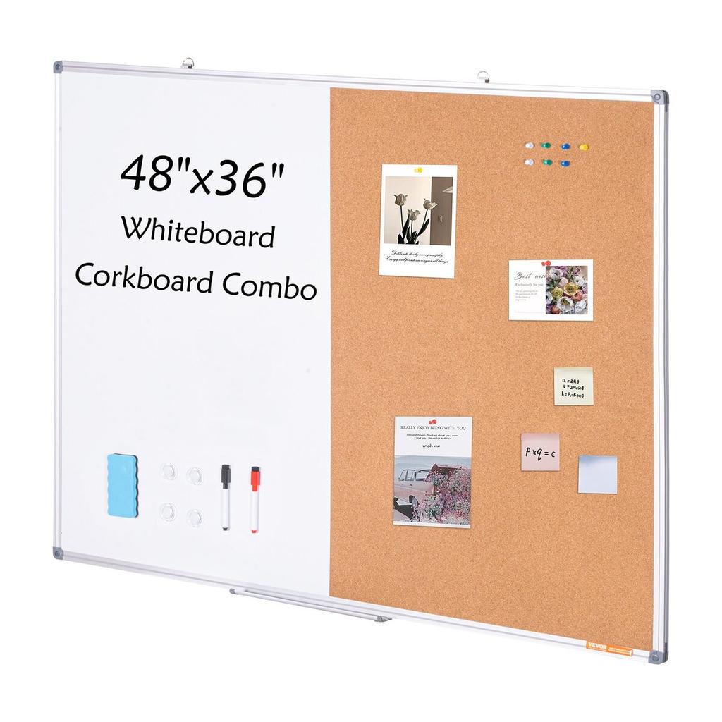 48"x 36" Whiteboard & Cork Board Combo with Aluminum Frame for School Home