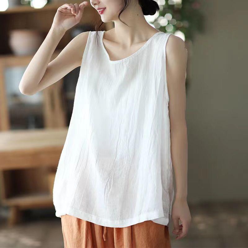Summer Cotton and Linen Camisole, Oversized To Cover the Belly and Versatile, Hong Kong Style and Western Style