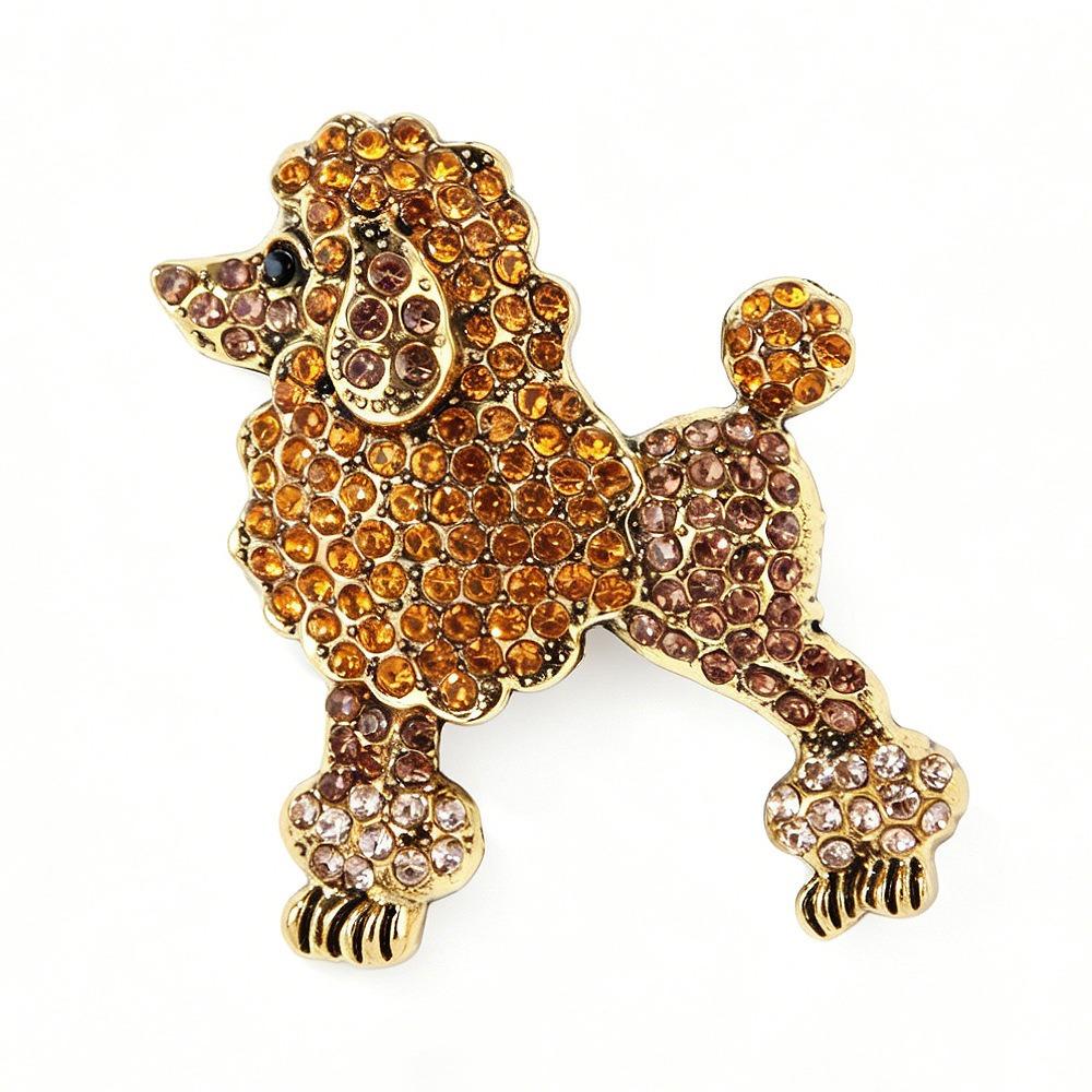 Luxury Animal Brooch Pins Sparkling Jewellery Pins Fashion Poodle Dog Brooches  Wedding золотой
