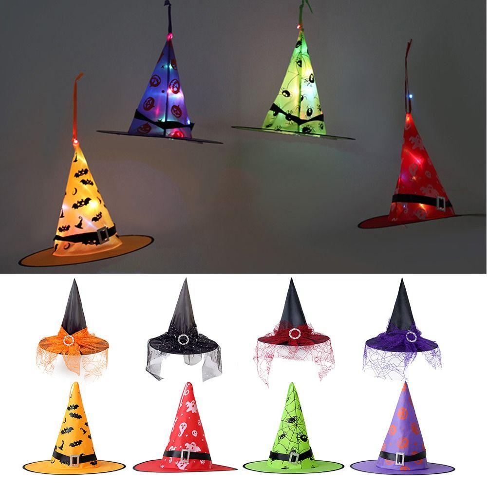 Hanging Ornament Halloween Witch Wizard Hat Home Accessories Wicked Witch Lighted Magican Hat Witch Hats with LED Light
