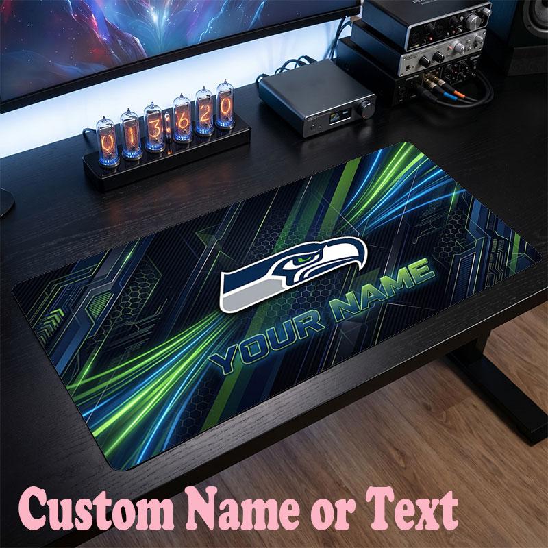 Seattle Seahawks Benutzerdefinierter Name Text Mauspade, Große Schreibtisch-Mausmatte Personalisierte Home-Office-Geschenk