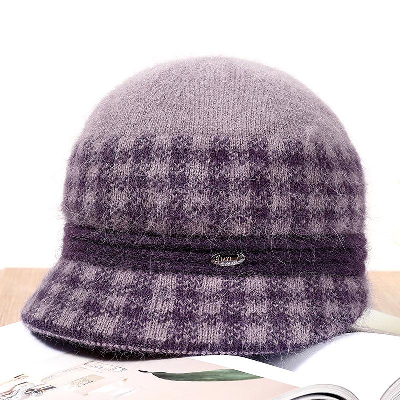Hat lady winter warm short brim rabbit fur basin hat middle old man scarf knitted hat cold warm wool hat