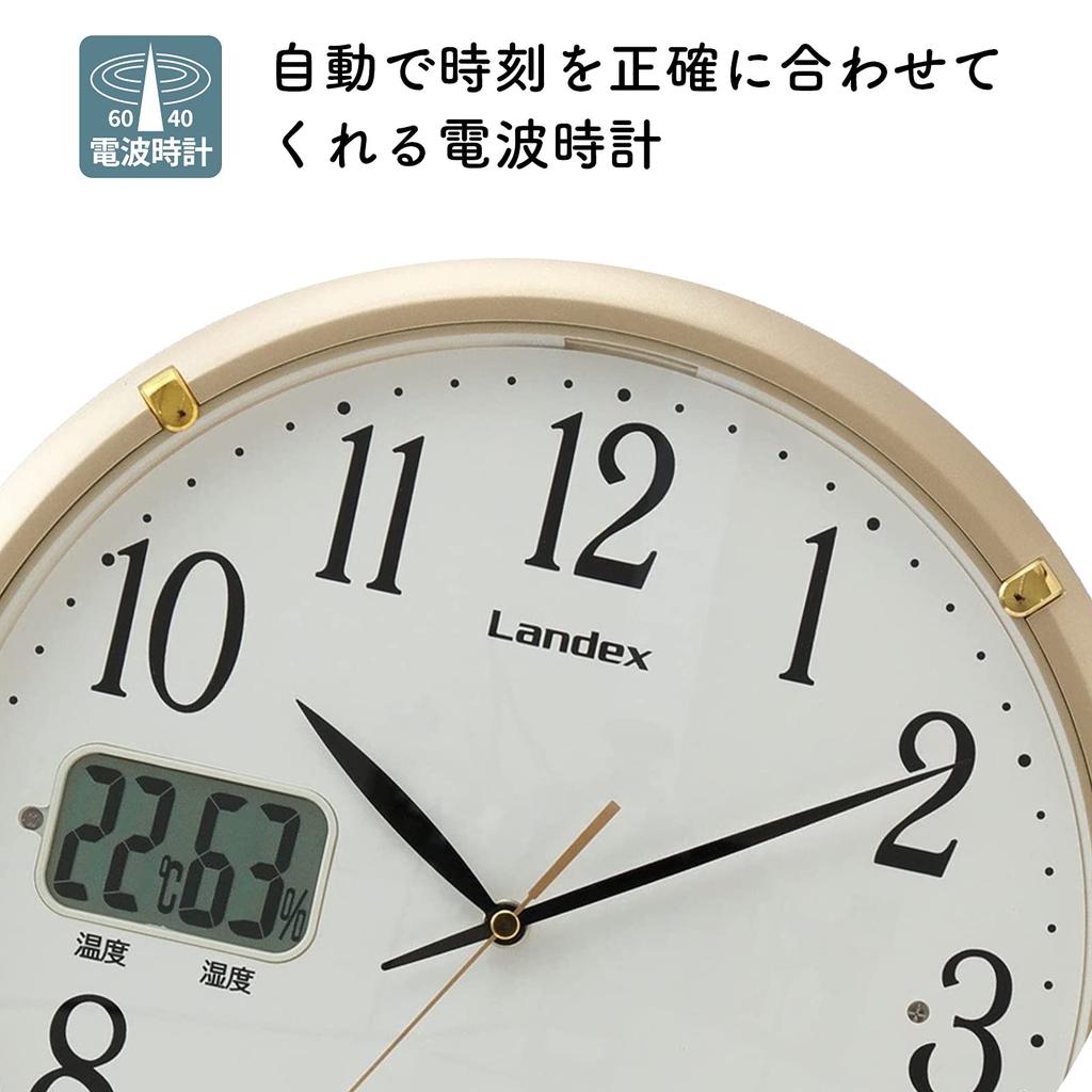 Landex Wall Clock Radio Controlled Clock Gold Soctel EX Analog Temperature Humidity with Light Second Hand Stops At Night Automatically Lights
