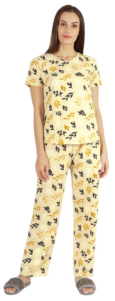 Inkmeso 2 Pcs Printed Short Sleeves Nightwear Set For Womens Top And Pajama Sleepwear Cotton PJ