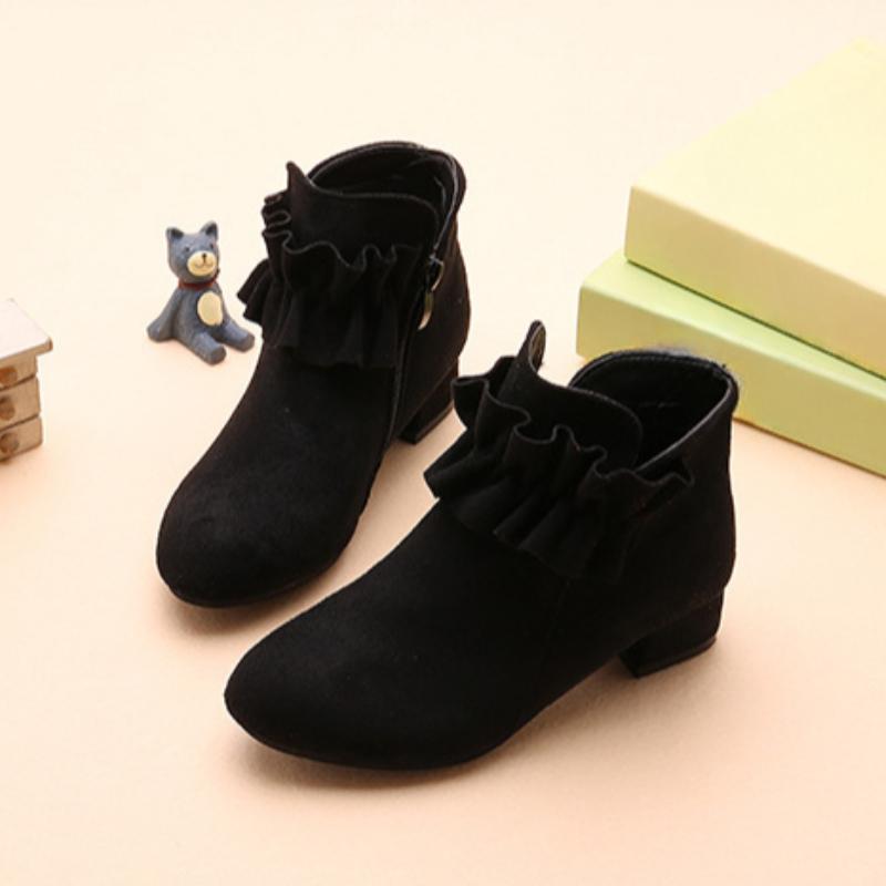 

Детская обувь, женские ботинки, осень и зима, высокий каблук, корейская версия, принцесса, одинарные ботинки, детские замшевые короткие ботинки 27 чёрный