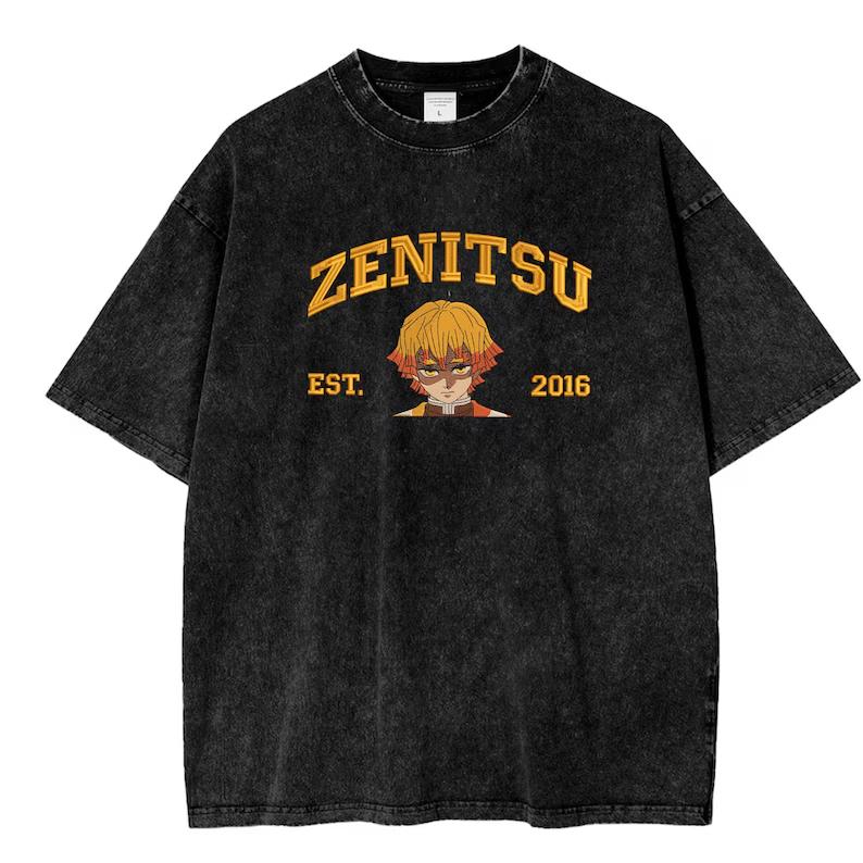 

Manga Demon Slayer Zenitsu Printed Tee Men Short Sleeve Clothing Washed Cotton T-shirt Vintage Casual T Shirt Harajuku Tshirt S чёрный