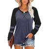 Ladies' Casual And Fashionable Color Blocked Round Neck Long Sleeved Casual Loose T-shirt Top