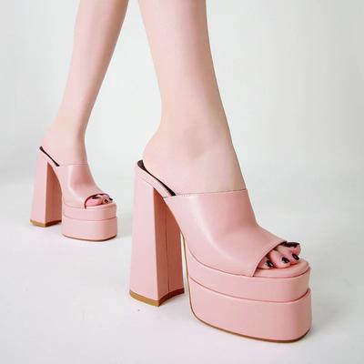 Block Heels Women's Shoes 2025 Spring/summer Waterproof Platform Sandals One-line Slippers Hate Sky High Sandals Women