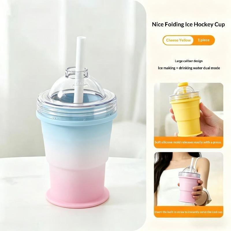 1Pcs Reusable Portable Ice Sphere Mold With Straw Lid 2-In-1 Collapsible Silicone Ice Ball Cup For Coffee Juice Drinks