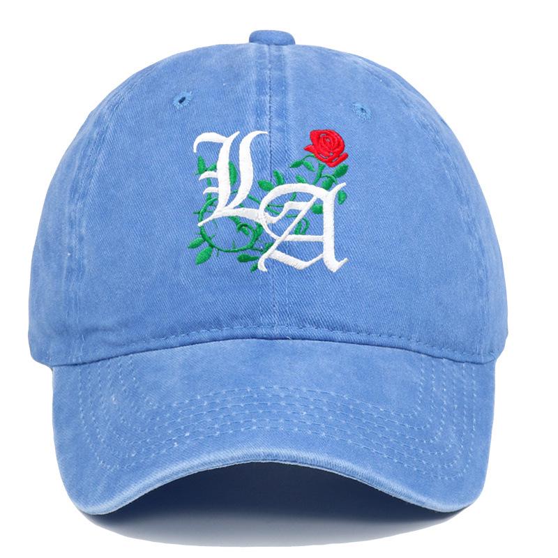 Trendy LA Rose Embroidered Washed Baseball Cap