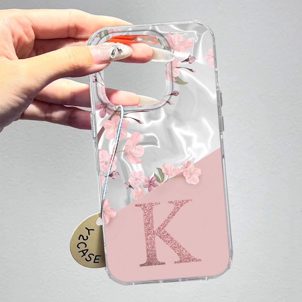 A Z Pink Letter Peach Flower Shockproof Phone Case For Samsung Galaxy A07 A17 A06 A16 A26 A36 A56 A12 A22 Shell Couple Cover