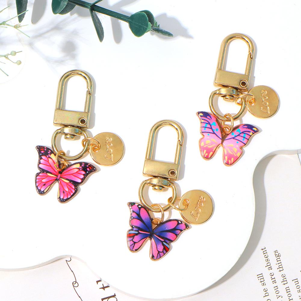 Cute Enamel Butterfly Keychain Simple Metal Animals Key Ring INS Earphone Case Bag Pendant Accessories For Women Men Couple Gift
