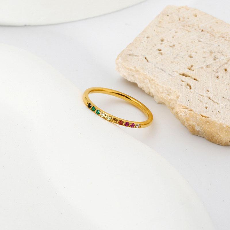 INS Edelstahl Regenbogenfarbe Zirkonia Stein Fingerringe für Damen Vergoldet Wasserdicht Stapelring Schmuck Geschenk