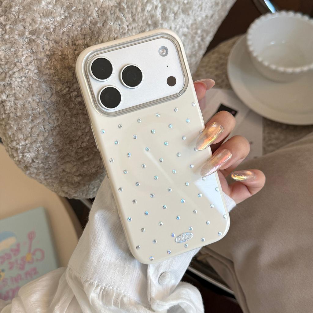 Silver Polka Dot Gold-plated Case Suitable for Apple 17 Pro Max, iPhone 16, Korean-style Minimalist 15 Magnetic Case, 17 Niche