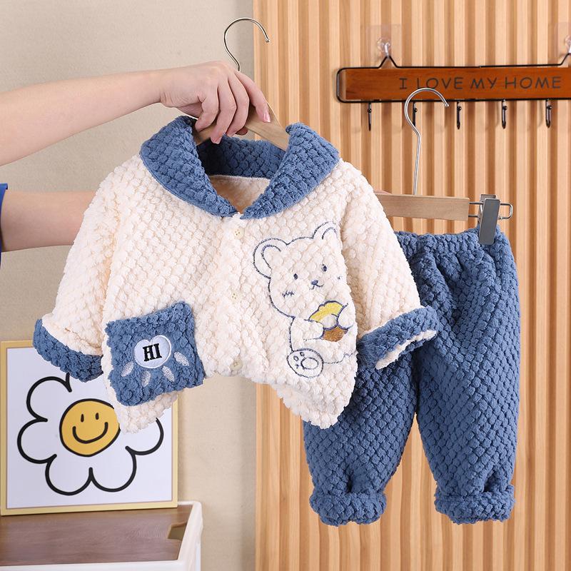 Dětské pyžamo Dívčí Coral Fleece Zahuštěný Chlapecký Facecloth Podzimní a Zimní Dětské Dívčí Domácí oblečení Zimní oblek