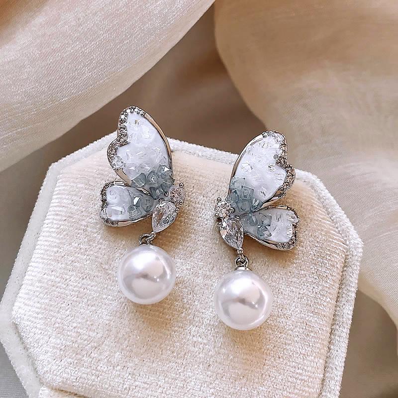 Elegant Pearl  Crystal Butterfly Earrings - 2024 Trendy Versatile Style