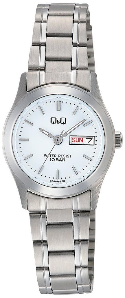 Citizen Analog Stainless Steel Water Date and Day Metal White Q&Q Women's Watch, Model, Resistant, Display, Band, Dial, Silver, W473-201
