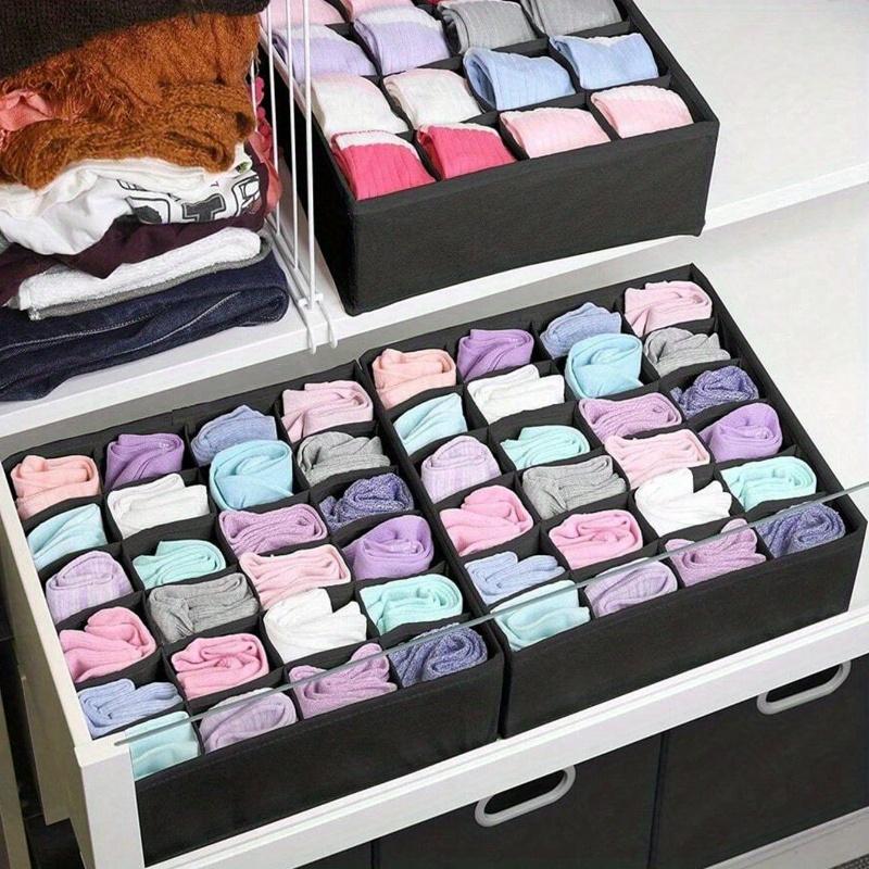 24Grids Fabric Foldable Storage Box for Sock, Underwear, Tie and Sock, Belt Storage Box Foldable Storage Box, Sock Underwear Organizer Dividers