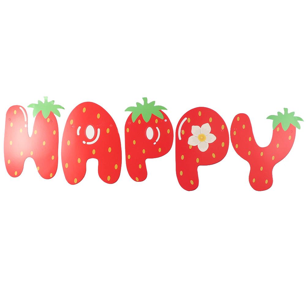 Red Happy Birthday Banner Birthday Party Decor Celebration Banners Strawberry Banners  Home Indoor