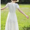 Women's Summer Round Neck Hollow Waist Temperament Long Dress Solid Color Thin Section Elegant French Dresses