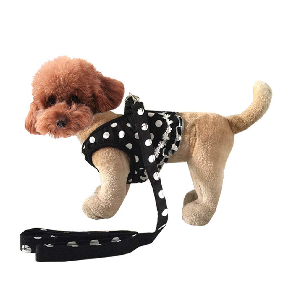 TARATI Pet Dog and Cat Harness with Polka Dot Adjustable 120cm Buffer Black Lead Set for Small Extra Small Small and Perfect for and M Pattern, Rope,