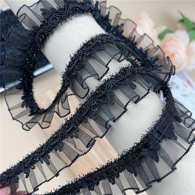 Reducere neagră, strălucitoare, plisată, dantelă, pentru artizanat, panglică, rochie de mireasă, geantă, pălărie, fustă, haine, material de cusut, accesorii