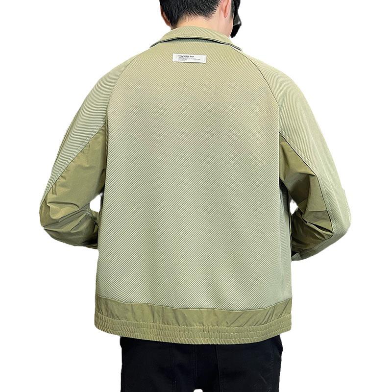 Men's Korean-Style Contrast Stitching Twill Jacket - Trendy 2023 Spring/Autumn Green Fashion.