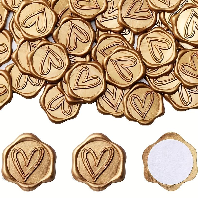 2Pcs Golden Heart Pattern Adhesive Wax Seals Sealing Stickers for Wedding Invitations, Gift Envelopes Seals with Elegant Sealing Design