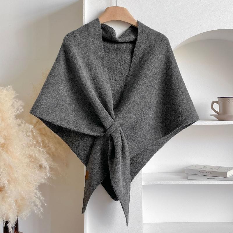 Fashion Solid Color Knitted Shawl Soft Neck Wrap Sweater Shawl Cape Thickened Winter Warm Wool Blended Shawl