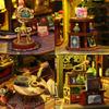 Moin Moin 1/24 Scale Dollhouse Miniature DIY Kit Set: Magic City [English Instructions Included] Magic Castle, Cat, Black Shop, Hotel | LED Light + Ac