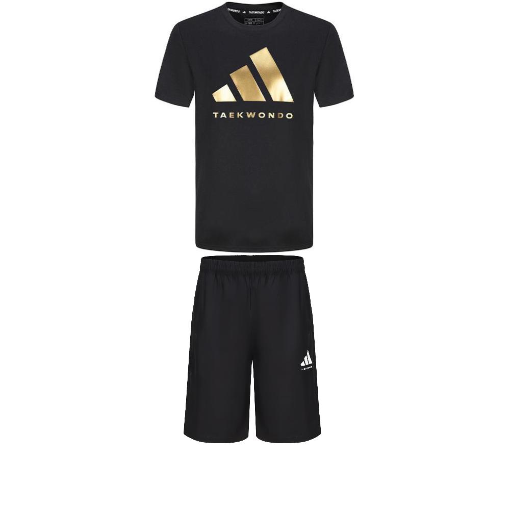 

Adidas Taekwondo Round Neck Pullover Short Sleeve T-Shirt Simple Fashion Lace-Up Shorts Casual Sports Suit ADICLTS24TKP-BG+S21ATMSH3T-BW S