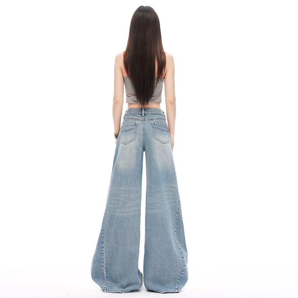 Spring Summer Vintage Deconstruct Design Relaxed Flare Wide Leg Denim Pants For Ladies Casual Pants Oversize Denim Trousers