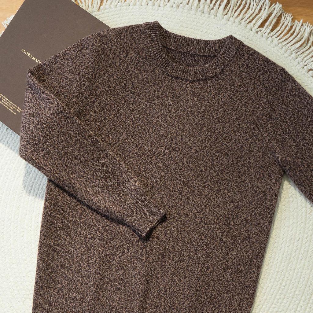 Men's Thickened Cashmere Sweater, 7-Gauge Knit, Round Neck, Plain, Autumn-Winter Base Layer.